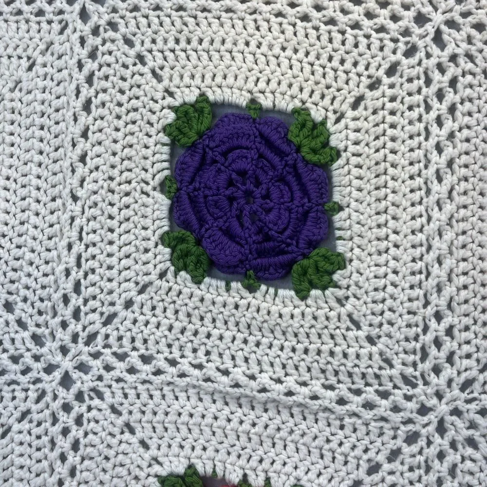 Afghan Handmade Vintage 3D Flower Granny Square Crochet Grandma Core 70
